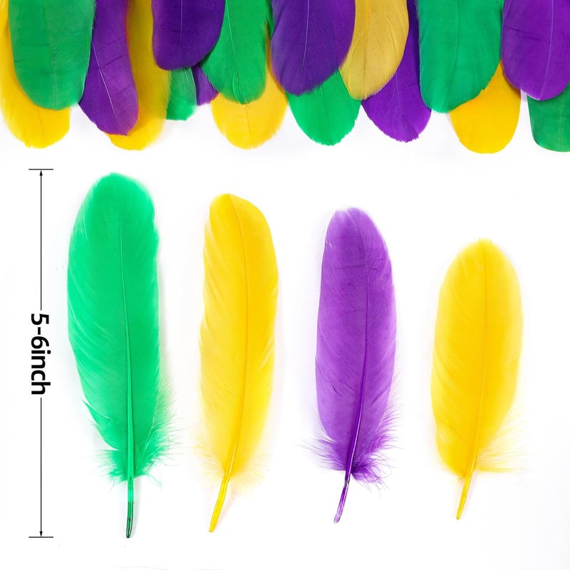 Holmgren Mardi Gras Craft Feathers Bulk - 200pcs 5-6inch Big Goose Feathers for Mardi Gras Decoration Carnival Masquerade Party Costume Decoration (Mardi Gras) - Image 4
